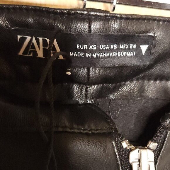 Zara Black Faux Leather Moto Pants Padded Knees XS - Picture 7 of 8